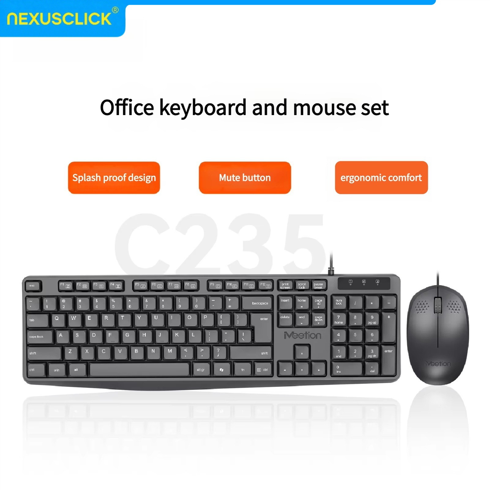 English Home Office - NexusClick C235 Low‑Profile Wired Keyboard Mouse