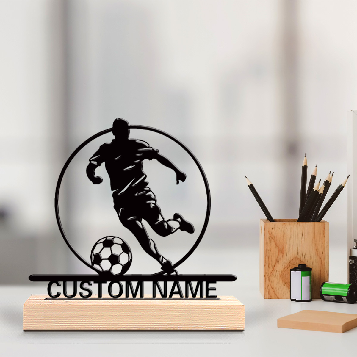 Home Office Desk Ideas - Custom Soccer Player Metal Statue with