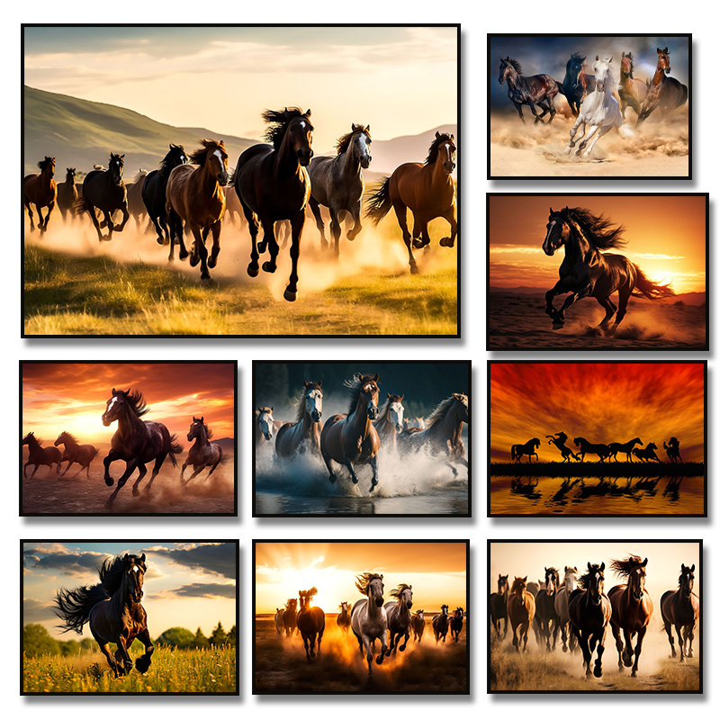 Beautiful Running Horses Canva - đánh giá và giá Home Office Image