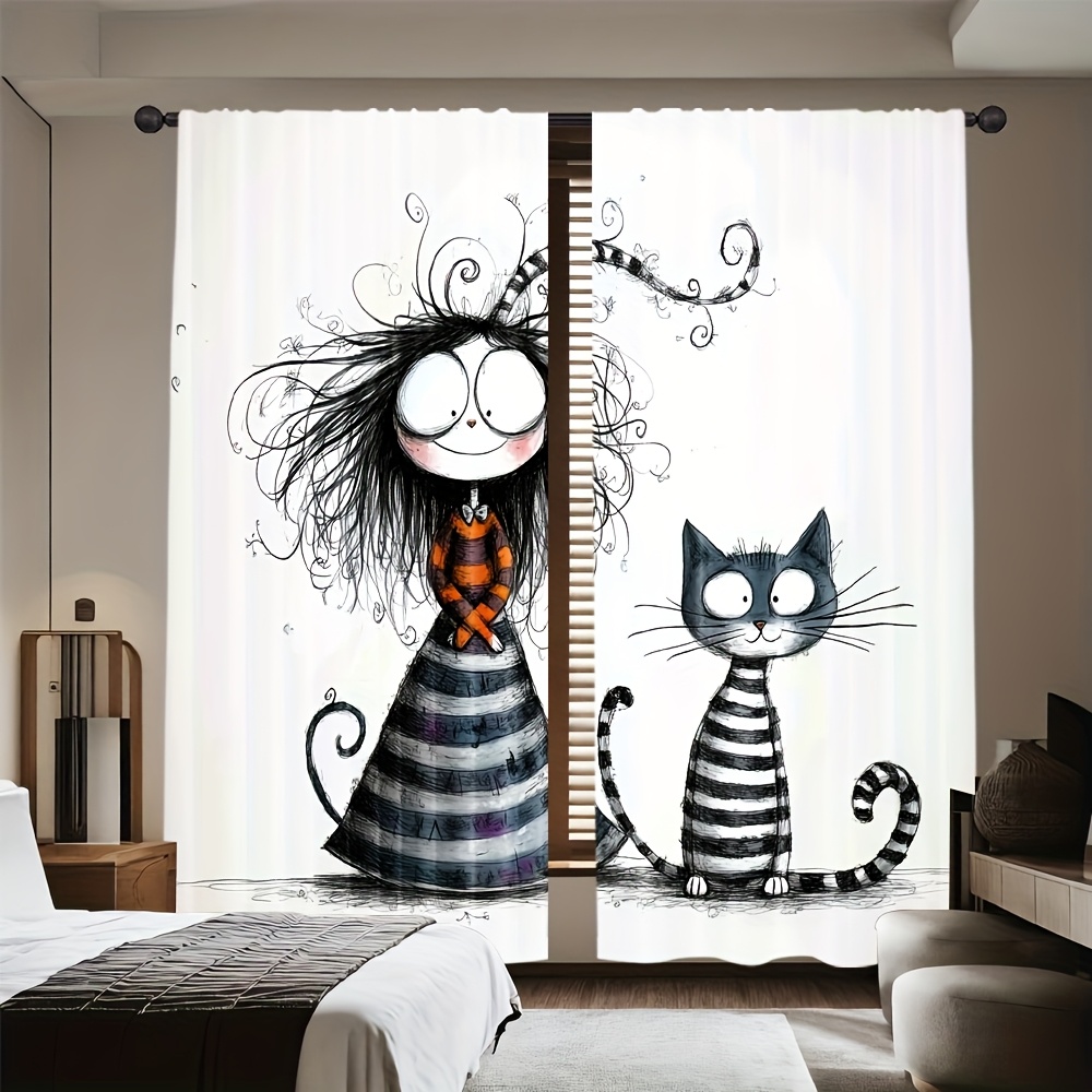 2pcs Gothic Girl and Cat Curta - đánh giá và giá Home Office Tim