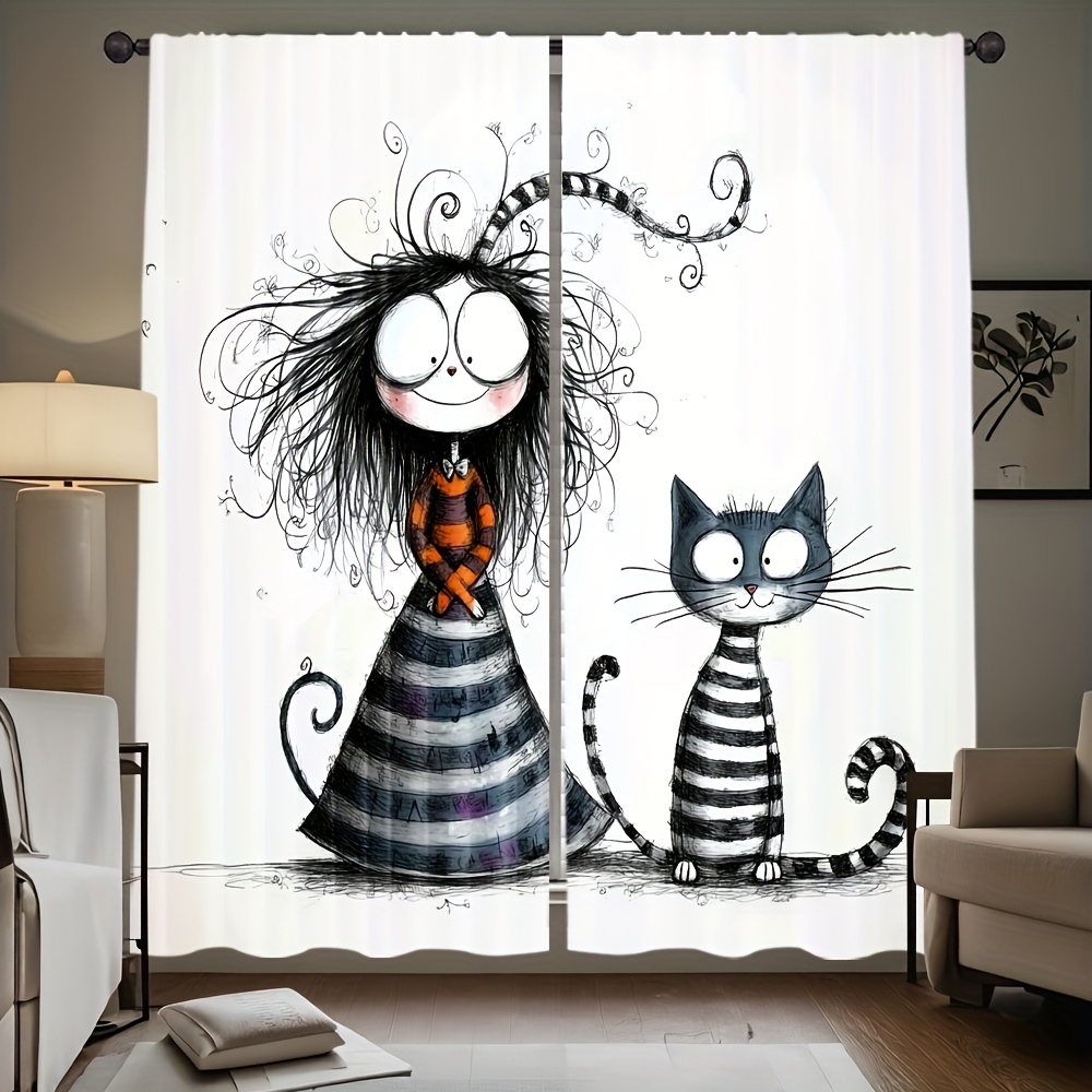 2pcs Gothic Girl and Cat Curta - đánh giá và giá Home Office Tim