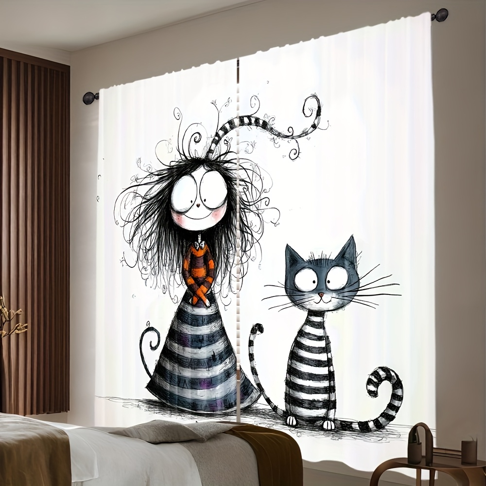 2pcs Gothic Girl and Cat Curta - đánh giá và giá Home Office Tim