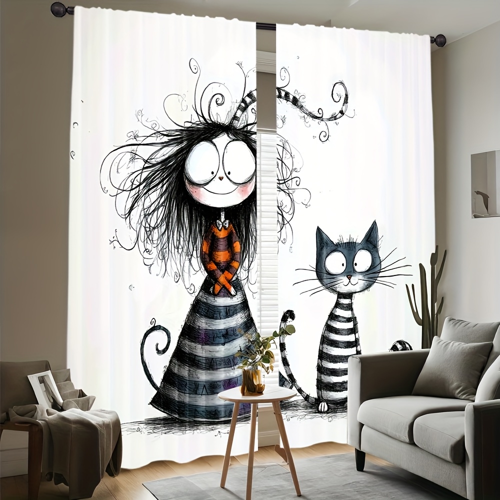 2pcs Gothic Girl and Cat Curta - đánh giá và giá Home Office Tim
