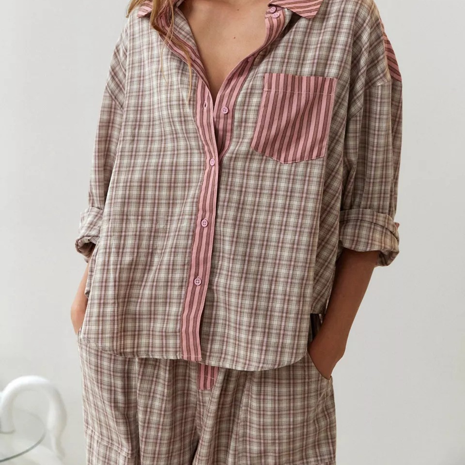 Stripe Plaid Patchwork Blouse  - đánh giá và giá Home Office 2024