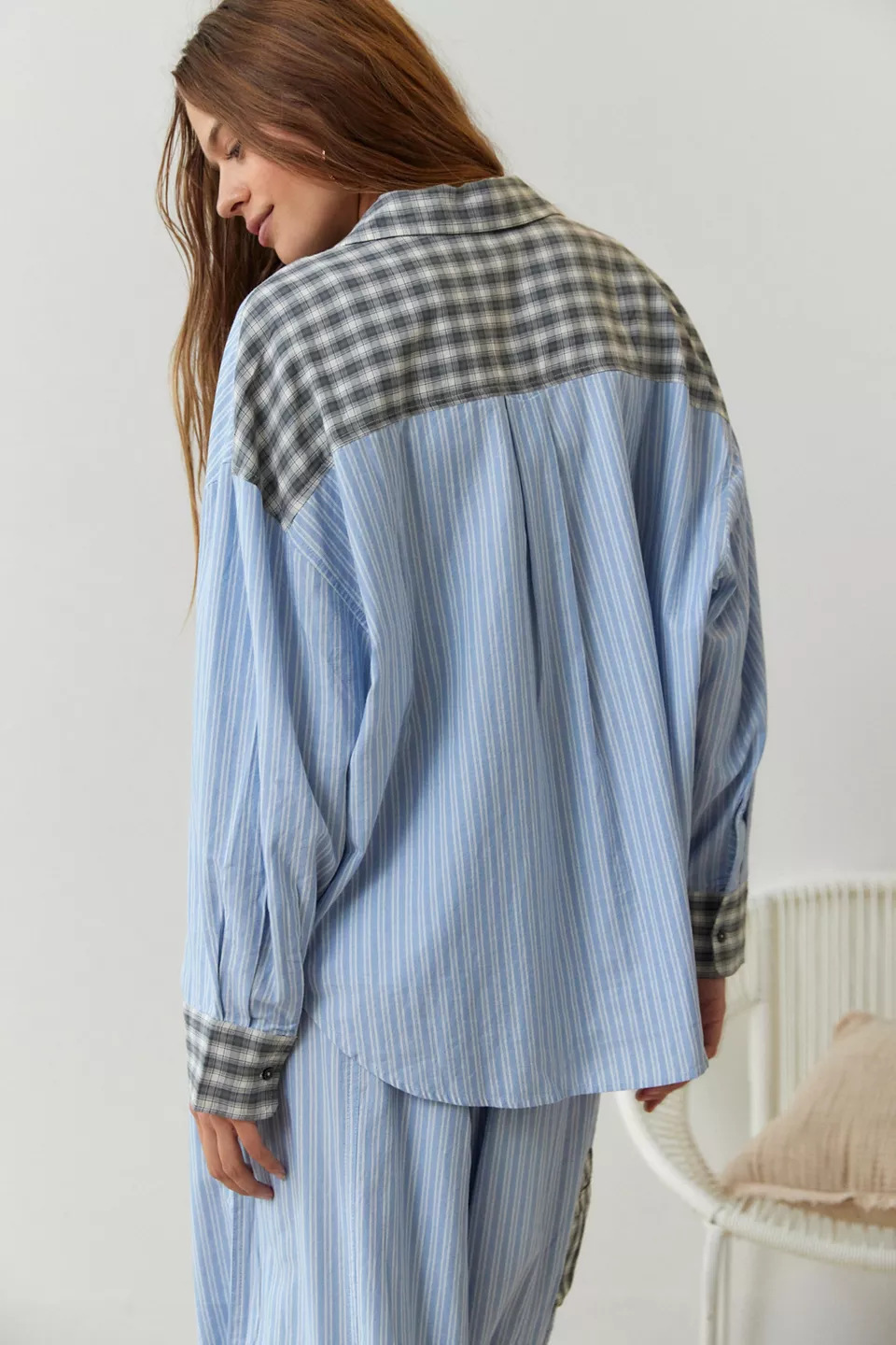 Stripe Plaid Patchwork Blouse  - đánh giá và giá Home Office 2024