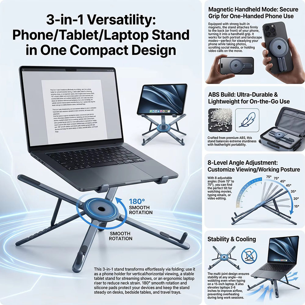 Portable Magnetic Phone Holder - đánh giá và giá Laptop Stand Foldable